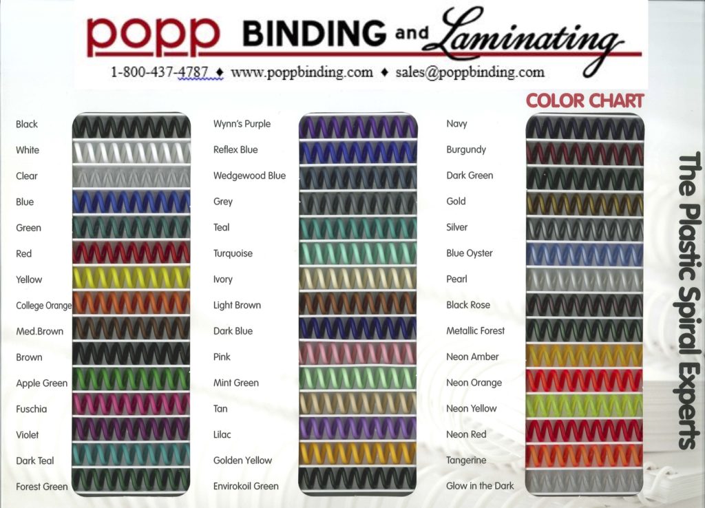 Coil Selection and Color Guide Popp Binding & Laminating